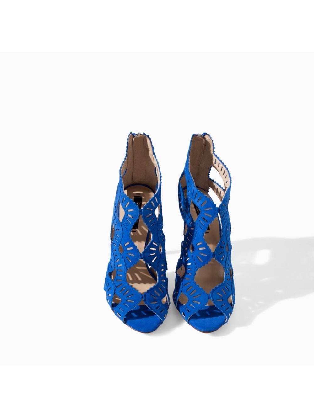 Zara Bright Blue Laser-Cut Suede Stiletto Sandals Sz 37 - Picture 2 of 7